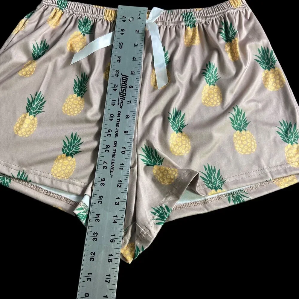 Shein Beige Pineapple Short Sleeve T-Shirt & Shorts Pj Set Women’s Size XL NEW